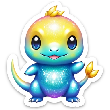 Randomly-colored sparkly colorful chibi Fakémon-creature sticker