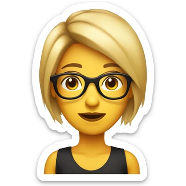 Chica con pelo largo negro, flequillo, ojos color marrones, con lentes para ver  sticker