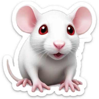 Realistic white rat with small ears, bright red eyes and baby pink tail and baby pink paws whole body showing sticker