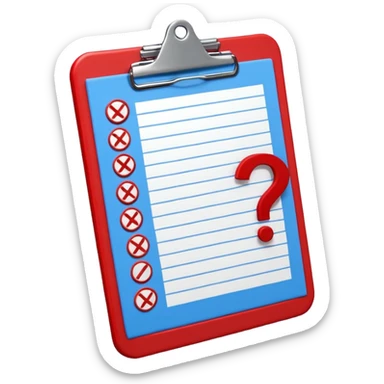 A red clipboard with a tactical scheme (X's and O's) crossed out and a question mark (?) above it. blue (#00A3E0) and red (#F9423A) sticker