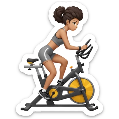 Woman in training clothes: dark snail hair on an ergonomic gym bike sticker