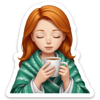 girl with ginger hair inside a blanket sipping coffee eyes closed sticker