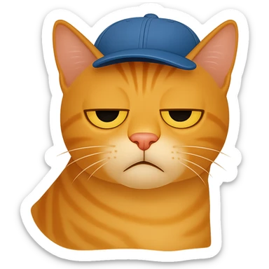Change the cat's face expression to bored, keep the blue cap, and set the background to transparent. The style should resemble emoji style with simple and clear features. sticker