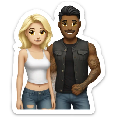 Brunette guys with tattoos and blonde girl couple sticker