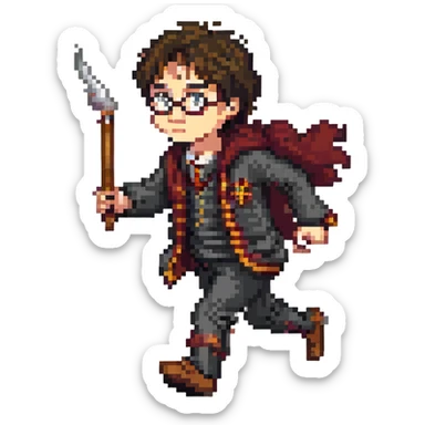 Harry Potter running urgently without any wand sticker