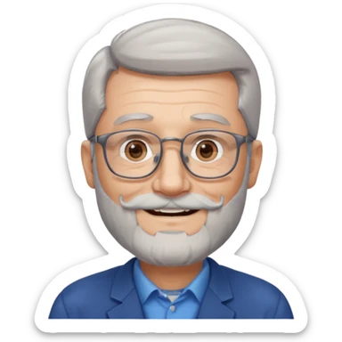 Create me an emoji of an old man. Gray really short size hair. Gray follow-up full beard. Squarer Glasses. Blue eyes. Little smile sticker