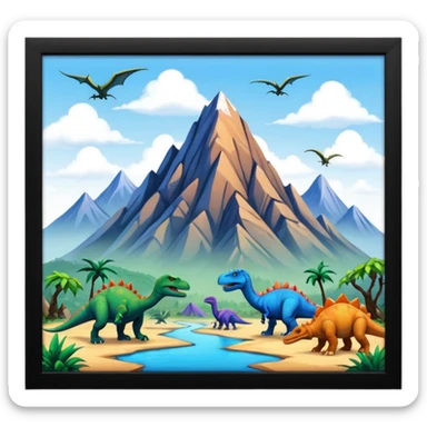 mountian with massive inks on it and many dinosaurs sticker