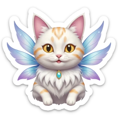 A cat with fairy wings, floating mid-air with a mischievous smirk, portrait, bust up sticker