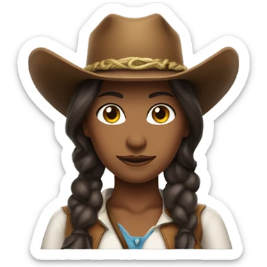 brunette bronze skin lady with a big lasso and cowboy hat sticker
