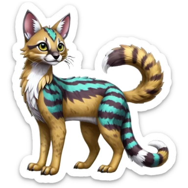 Colorful dark tropical exotic cute cool beautiful shiny beautiful fantasy-caracal-civet-genet-sergal-vernid-Gryphon-Cacomistle-Trico-oncilla-animal-Fakémon-hybrid-fursona (full body) sticker