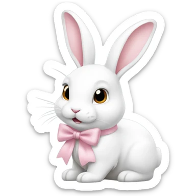 white rabbit with light pink bow sticker