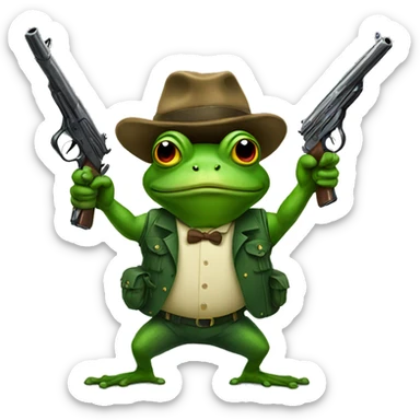 frog holding a gun sticker