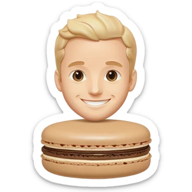 macaron pastry with the face of Macron, smiling expression sticker