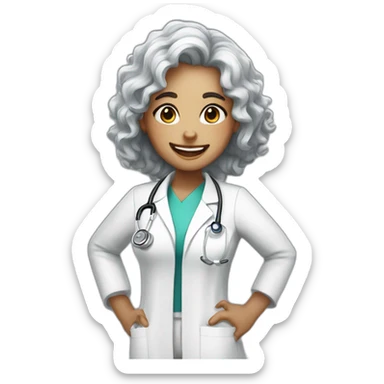 White Doctor Girl with freckles and curly black hair upto her back laughing sticker