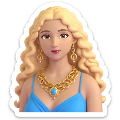 attractive Greek woman with long curly hair and light skin wearing gold Greek jewelry sticker