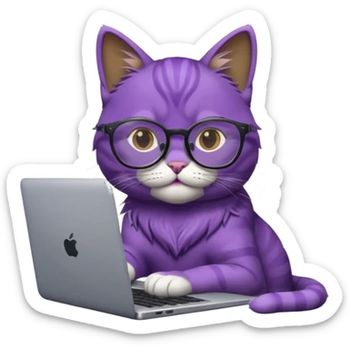 smart purple cat in glasses with laptop sticker