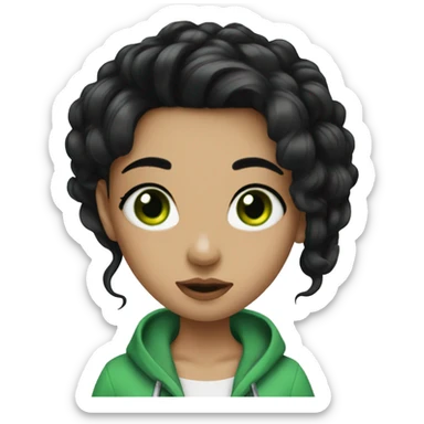 A girl with black hair green eyes and a lot of piercings  sticker