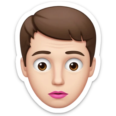 White man with short brown hair, long face, and pink male looking sassy sticker
