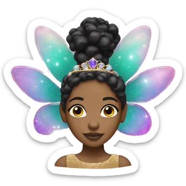 Light skin black woman fairy princess pink purple teal gold sparkles sticker