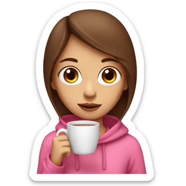 Cute brown haired girl with a pink hoodie, drinking coffee sticker