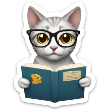 Cat with glasses reading a book  sticker