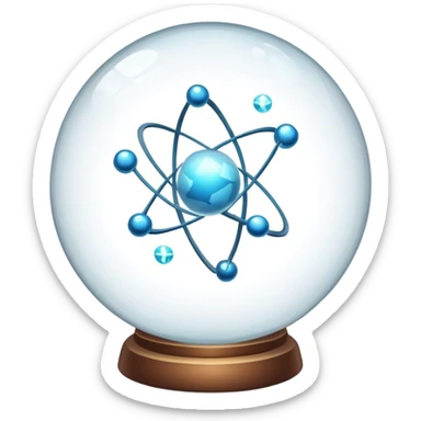 A glass sphere with atoms flying around inside, no stand sticker