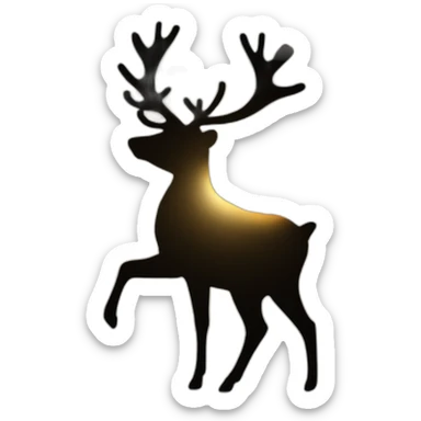 A reindeer silhouette with a sun at the top shining with an overall dark background sticker