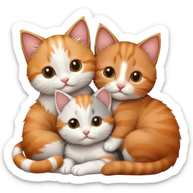 3 tiny kittens cuddling together all different colours, the first one is grey and white, the second is ginger and white and the third is brown tabby and white sticker