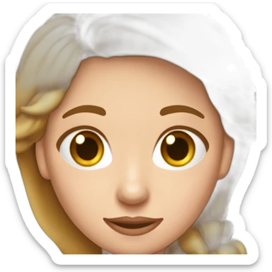 mujer de 40 años con pelo pelirrojo, ondulado y hasta el pecho, con ojos marrones verdosos y muy sonriente con una mano levantada sticker