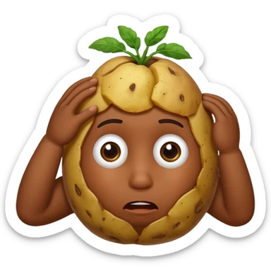 Potato that is confused with hand scratching his head sticker