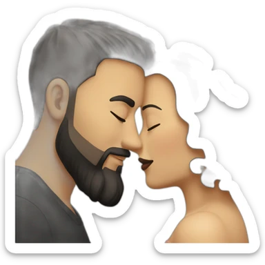 White-man-with-a-smooth-black-hair-cut-fade-and-a-black-beard-kissing-a-white-woman-with-long-brown-waved-hair sticker