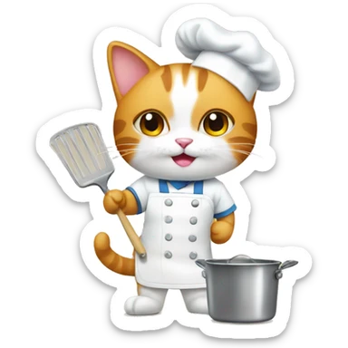 cute cat cleaning chef  sticker