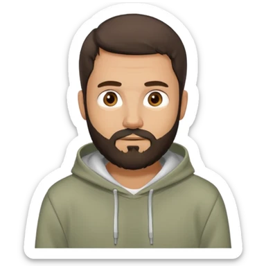 Uomo adulto con la barba capello moro occhi marroni metà busto e vestito con una felpa grigia e maglietta bianca sticker