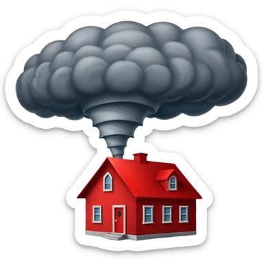 Tornado in storm with red home sticker