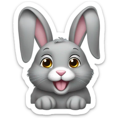 happy grey bunny with long lop ears sticker