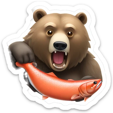 Grizzly bear eating sockeye salmon fish sticker
