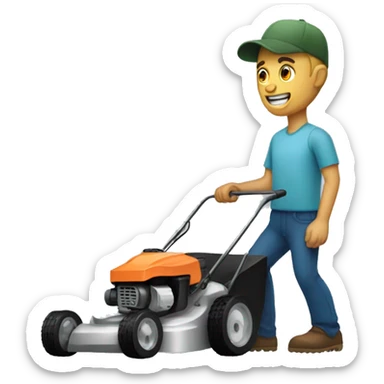 man with a buck tooth and lawn mower sticker