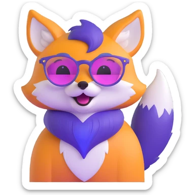 A magical fox with shimmering purple and blue fur, a glowing tail, a silver star on its forehead, and round glasses, laughing so hard that tears are streaming from its eyes sticker