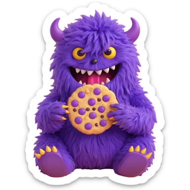 purple fluffy monster eating a cookie sticker