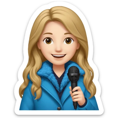long haired woman with winter clothes holding microphone sticker