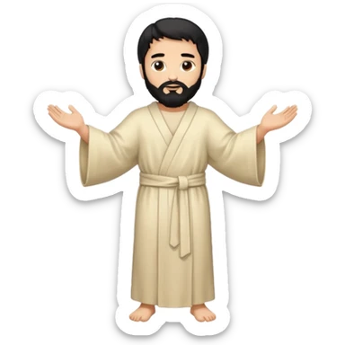 fullbody, head-to-toe, Jesus's apostle Thomas, black hair and black beard, arms down, normal emoji style, facing right sticker