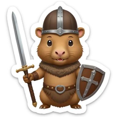 capybarra with viking helmet and sword sticker