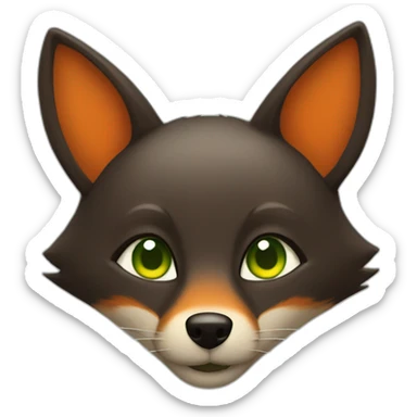 a small dark brown fox with orange eyes with a dark green hood that smile sticker