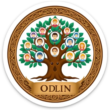 created an intricate but manly looking family genealogy logo including the names of  Odlin and Genealogy while using multiple colors in the logo sticker