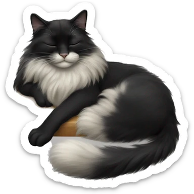 realistic long hair black cat, sleeping sticker