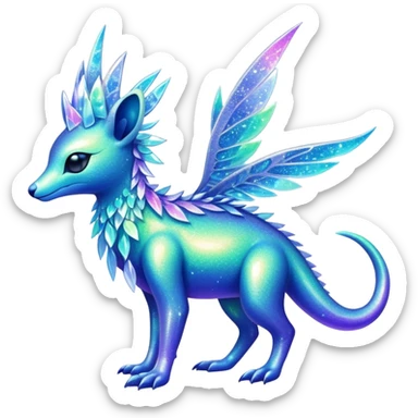 Shiny Exotic Tropical Colorful Neon-colored Glittery Ethereal Sparkly Iridescent Amaura-Aurorus-Fakémon-hybrid-creature (full body)  sticker