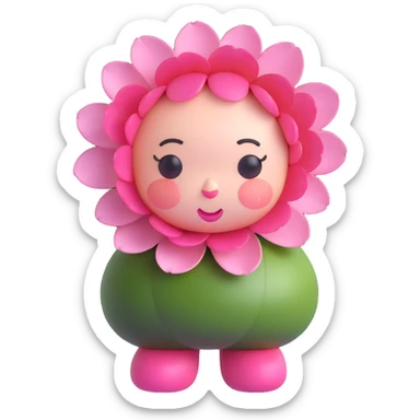 cute kawaii style pink peony flower with a round plump body, blushing cheeks, nervous expression, soft and adorable, soft pink tones, full body sticker