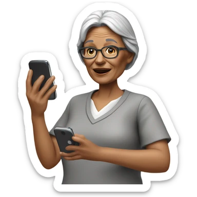 3d hyper realistic senior woman on her cell phone  sticker