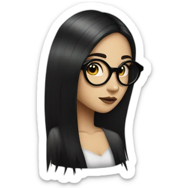 a gothic girl with long black hair and circular glasses sticker