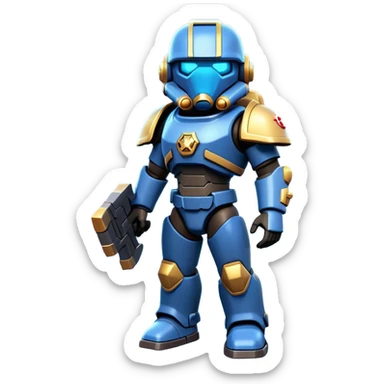 Clash of Clans aesthetic: Cinematic Playful Terran Marine Hero Emoji, rendered in a 3D vector-style similar to standard emojis with minimal shading and bold, simplified shapes. A compact, heroic isometric figure clad in futuristic power armor with signature energy accents, softly glowing with a cosmic battle charm. Simplified yet unmistakably iconic, highly detailed and consistent, glowing with a soft radiant shine and high gloss. Stylized with a touch of interstellar valor and a soft glowing outline, capturing the essence of an elite space warrior with a friendly, playful manner! sticker